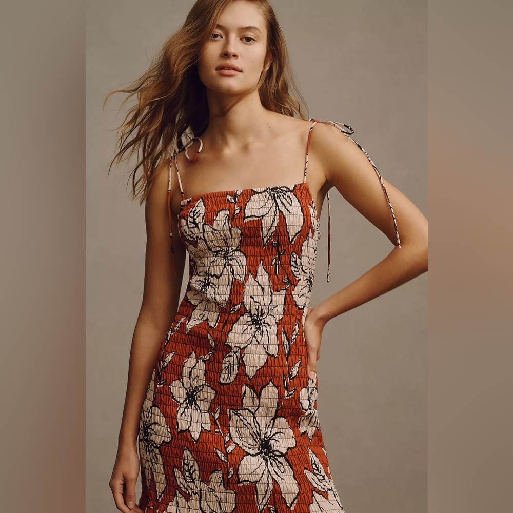 NWT Anthropologie Dhruv Kapoor Smocked Flounce-Hem Dress - Picture 3 of 12